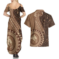 Papua New Guinea Oro Tapa Motif Couples Matching Summer Maxi Dress and Hawaiian Shirt Classic LT7 - Polynesian Pride