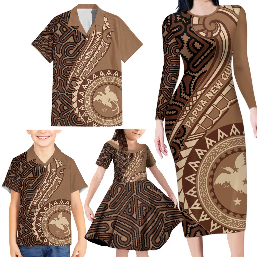 Papua New Guinea Oro Tapa Motif Family Matching Long Sleeve Bodycon Dress and Hawaiian Shirt Classic LT7 - Polynesian Pride