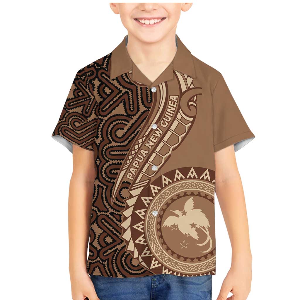 Papua New Guinea Oro Tapa Motif Family Matching Mermaid Dress and Hawaiian Shirt Classic LT7 Son's Shirt Brown - Polynesian Pride