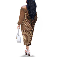 Papua New Guinea Oro Tapa Motif Family Matching Off The Shoulder Long Sleeve Dress and Hawaiian Shirt Classic LT7 - Polynesian Pride