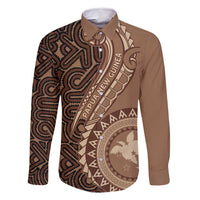 Papua New Guinea Oro Tapa Motif Family Matching Off Shoulder Maxi Dress and Hawaiian Shirt Classic LT7 Dad's Shirt - Long Sleeve Brown - Polynesian Pride
