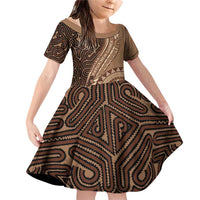 Papua New Guinea Oro Tapa Motif Family Matching Off Shoulder Short Dress and Hawaiian Shirt Classic LT7 Daughter's Dress Brown - Polynesian Pride