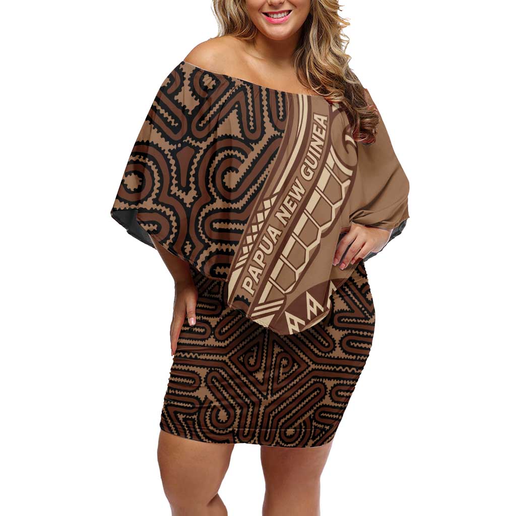 Papua New Guinea Oro Tapa Motif Family Matching Off Shoulder Short Dress and Hawaiian Shirt Classic LT7 Mom's Dress Brown - Polynesian Pride