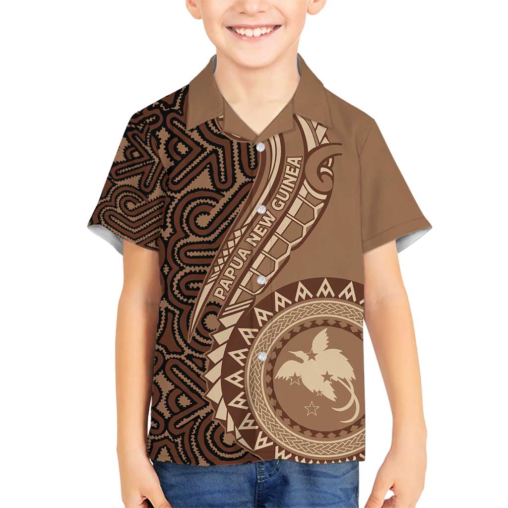 Papua New Guinea Oro Tapa Motif Family Matching Puletasi and Hawaiian Shirt Classic LT7 Son's Shirt Brown - Polynesian Pride