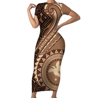 Papua New Guinea Oro Tapa Motif Family Matching Short Sleeve Bodycon Dress and Hawaiian Shirt Classic LT7 Mom's Dress Brown - Polynesian Pride
