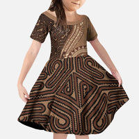 Papua New Guinea Oro Tapa Motif Family Matching Summer Maxi Dress and Hawaiian Shirt Classic LT7 Daughter's Dress Brown - Polynesian Pride