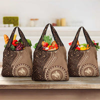 Papua New Guinea Oro Tapa Motif Grocery Bag Classic LT7 3-pack One Size Brown - Polynesian Pride
