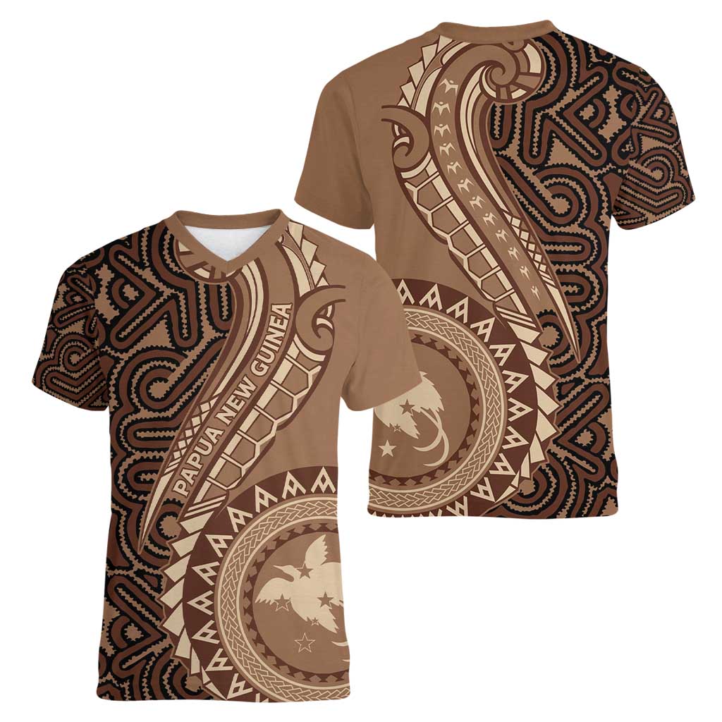 Papua New Guinea Oro Tapa Motif Women V-Neck T-Shirt Classic