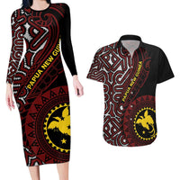 Papua New Guinea Oro Tapa Motif Couples Matching Long Sleeve Bodycon Dress and Hawaiian Shirt Special LT7 Black - Polynesian Pride