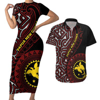 Papua New Guinea Oro Tapa Motif Couples Matching Short Sleeve Bodycon Dress and Hawaiian Shirt Special LT7 Black - Polynesian Pride