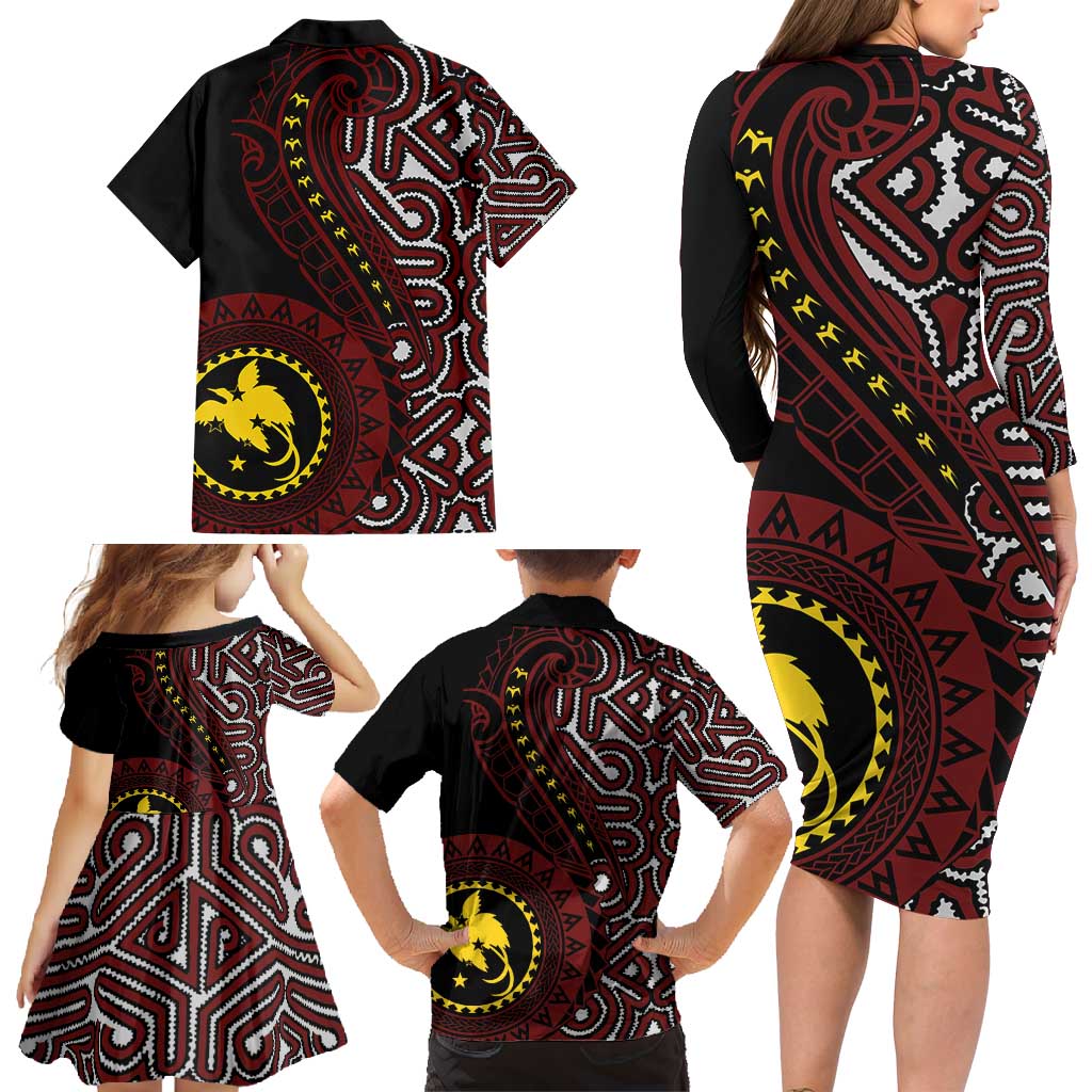 Papua New Guinea Oro Tapa Motif Family Matching Long Sleeve Bodycon Dress and Hawaiian Shirt Special LT7 - Polynesian Pride