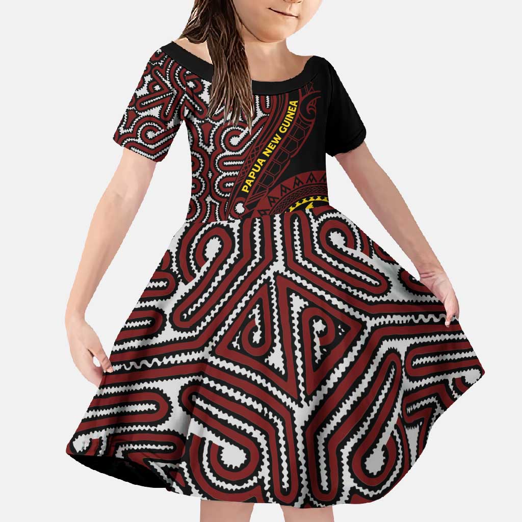 Papua New Guinea Oro Tapa Motif Family Matching Mermaid Dress and Hawaiian Shirt Special LT7 Daughter's Dress Black - Polynesian Pride