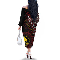 Papua New Guinea Oro Tapa Motif Family Matching Off The Shoulder Long Sleeve Dress and Hawaiian Shirt Special LT7 - Polynesian Pride