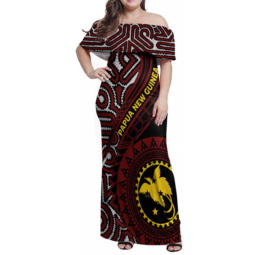 Papua New Guinea Oro Tapa Motif Family Matching Off Shoulder Maxi Dress and Hawaiian Shirt Special LT7 Mom's Dress Black - Polynesian Pride