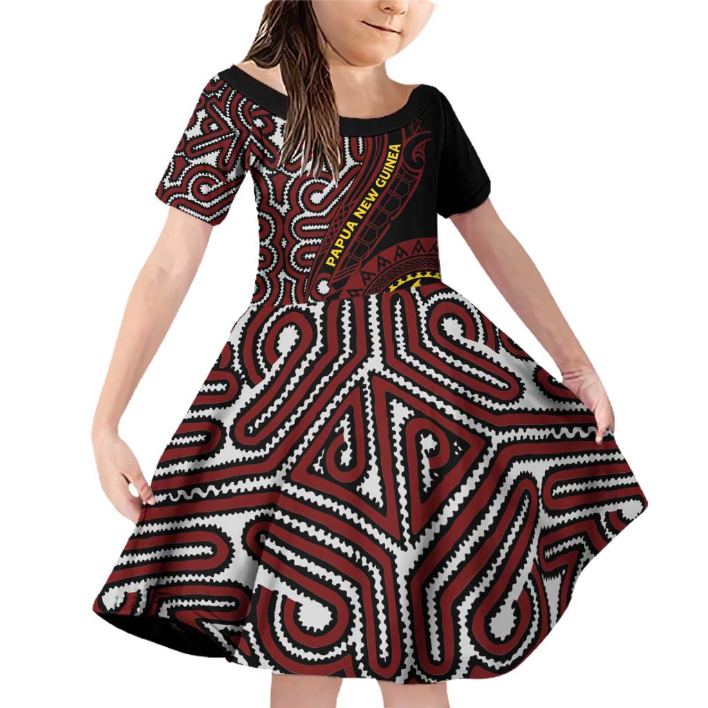 Papua New Guinea Oro Tapa Motif Family Matching Off Shoulder Short Dress and Hawaiian Shirt Special LT7 Daughter's Dress Black - Polynesian Pride