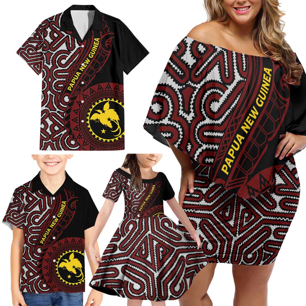 Papua New Guinea Oro Tapa Motif Family Matching Off Shoulder Short Dress and Hawaiian Shirt Special LT7 - Polynesian Pride