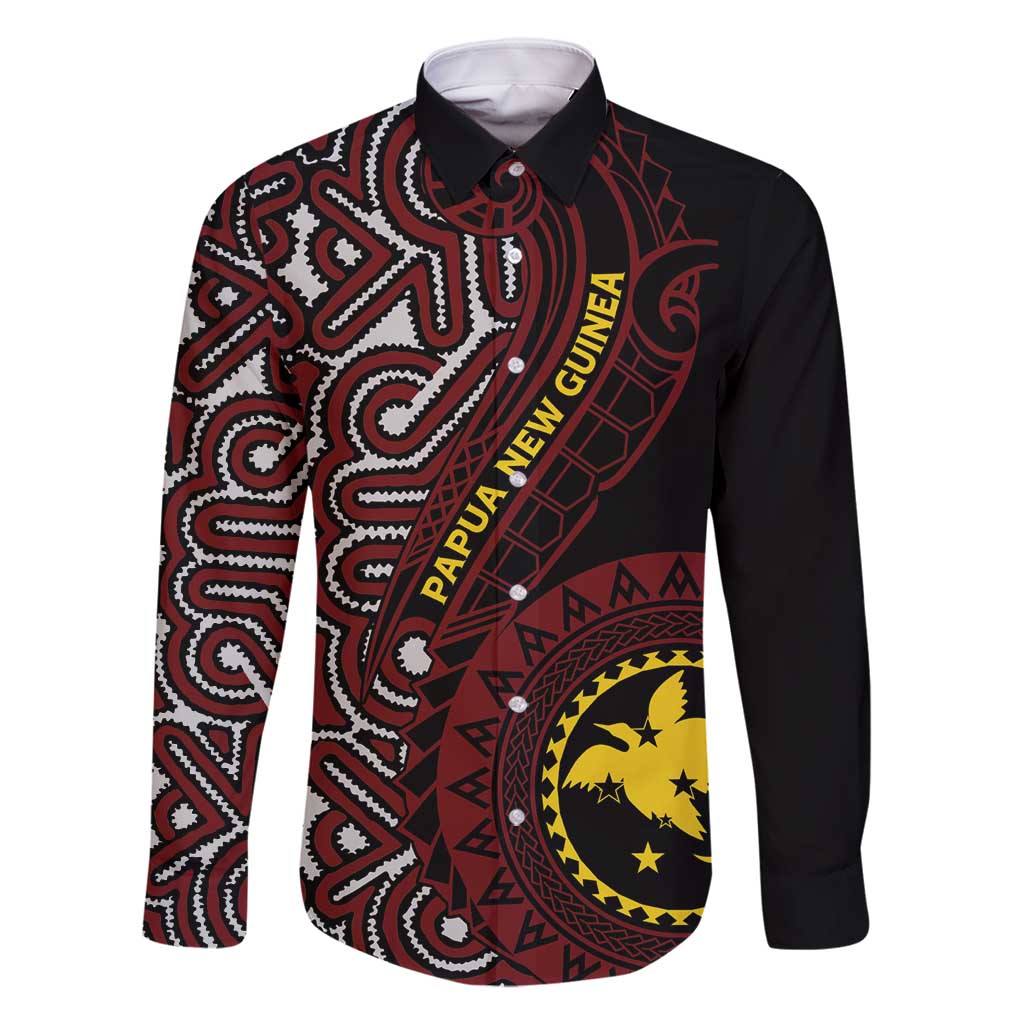 Papua New Guinea Oro Tapa Motif Family Matching Off Shoulder Short Dress and Hawaiian Shirt Special LT7 Dad's Shirt - Long Sleeve Black - Polynesian Pride