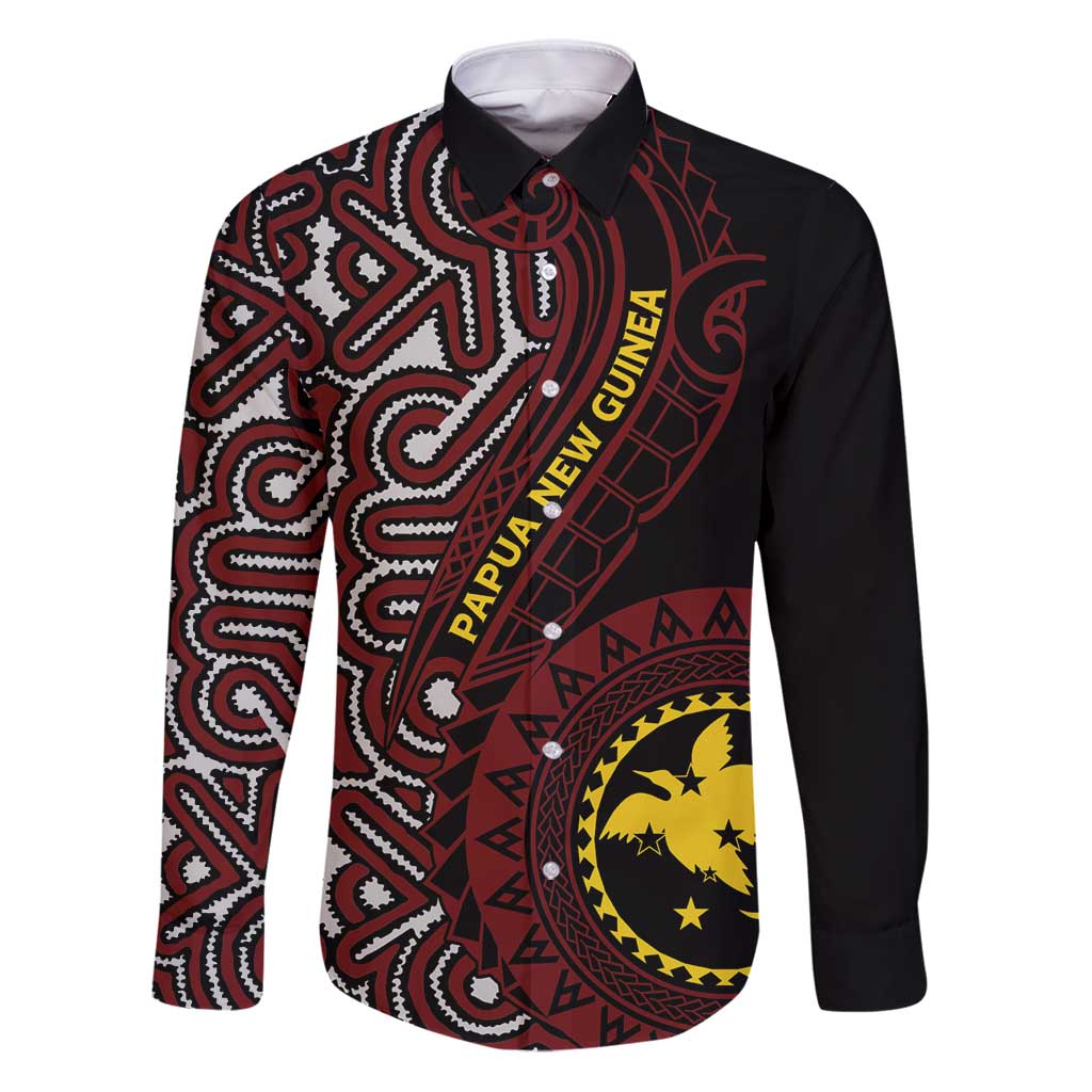 Papua New Guinea Oro Tapa Motif Family Matching Puletasi and Hawaiian Shirt Special LT7 Dad's Shirt - Long Sleeve Black - Polynesian Pride