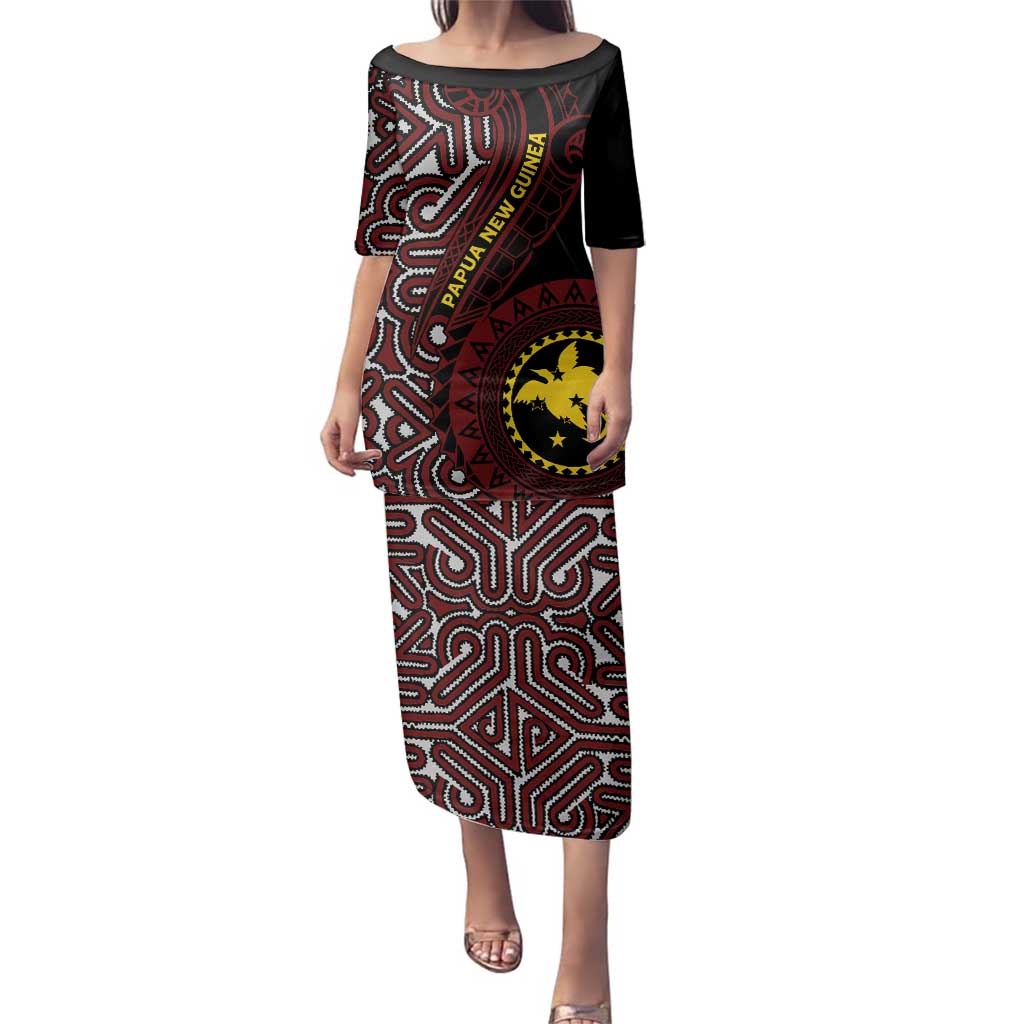 Papua New Guinea Oro Tapa Motif Family Matching Puletasi and Hawaiian Shirt Special LT7 Mom's Dress Black - Polynesian Pride