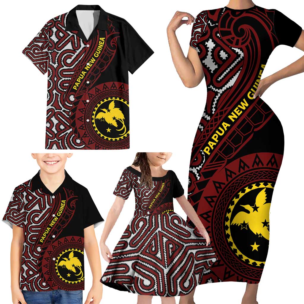 Papua New Guinea Oro Tapa Motif Family Matching Short Sleeve Bodycon Dress and Hawaiian Shirt Special LT7 - Polynesian Pride