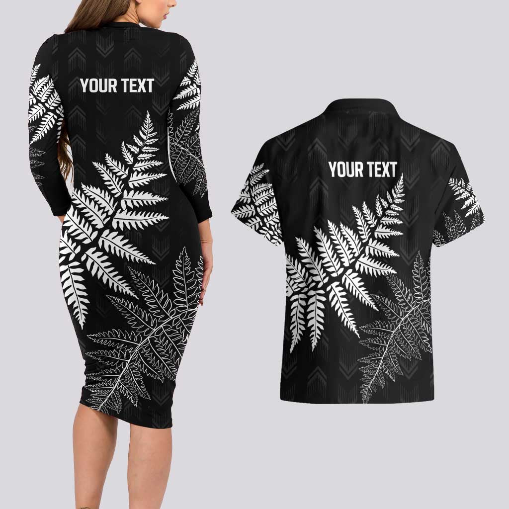 New Zealand Lawn Bowls Personalized Couples Matching Long Sleeve Bodycon Dress and Hawaiian Shirt Wrap-Around Silver Fern - Polynesian Pride