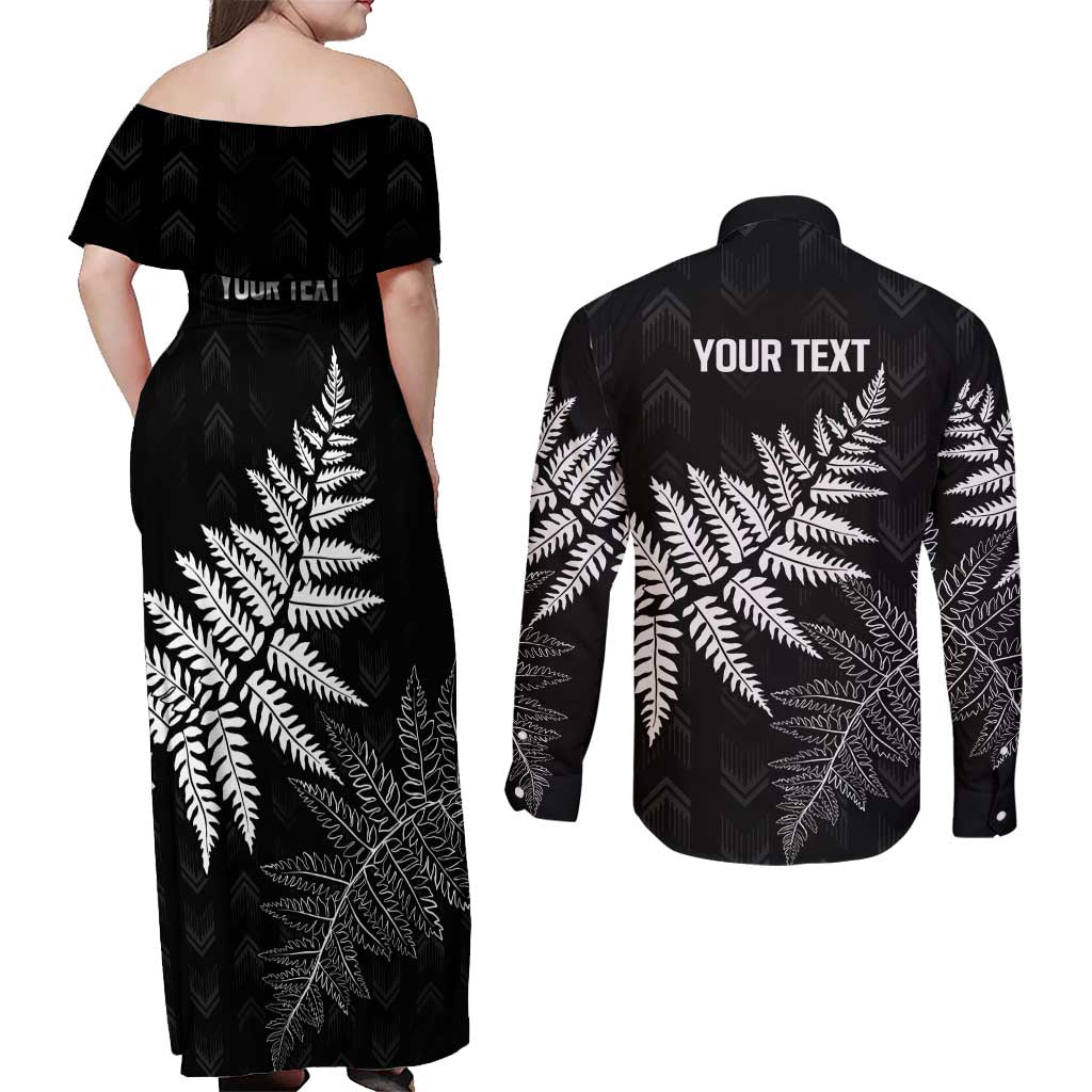 New Zealand Lawn Bowls Personalized Couples Matching Off Shoulder Maxi Dress and Long Sleeve Button Shirt Wrap-Around Silver Fern - Polynesian Pride