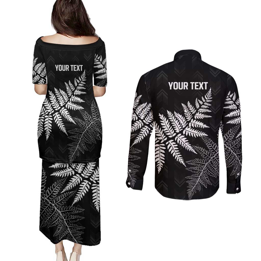 New Zealand Lawn Bowls Personalized Couples Matching Puletasi and Long Sleeve Button Shirt Wrap-Around Silver Fern - Polynesian Pride