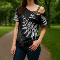 New Zealand Lawn Bowls Personalized Cross Shoulder Shirt Wrap-Around Silver Fern - Polynesian Pride
