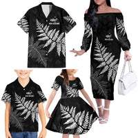 New Zealand Lawn Bowls Personalized Family Matching Off The Shoulder Long Sleeve Dress and Hawaiian Shirt Wrap-Around Silver Fern - Polynesian Pride