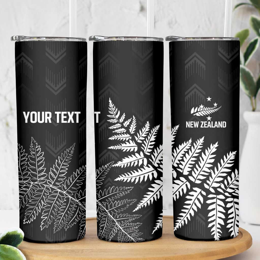 New Zealand Lawn Bowls Personalized Skinny Tumbler Wrap-Around Silver Fern - Polynesian Pride