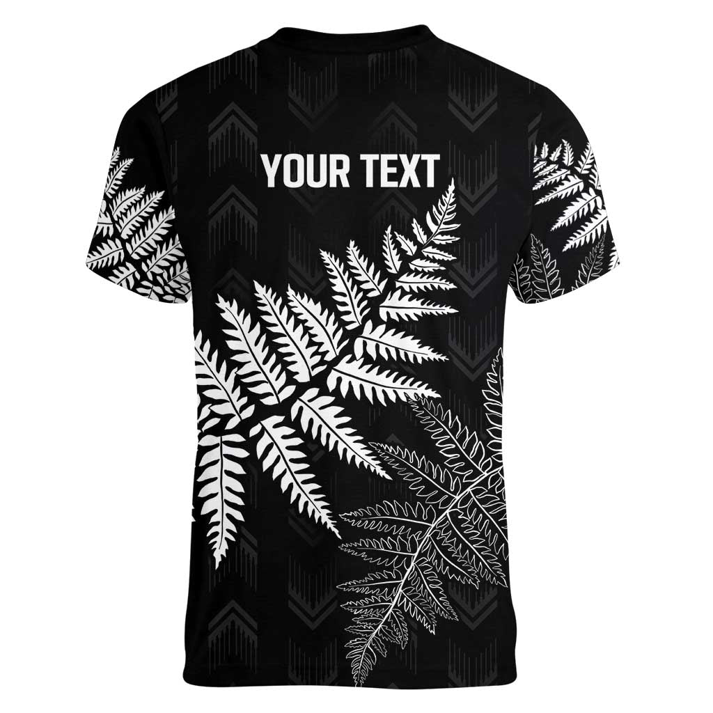 New Zealand Lawn Bowls Personalized Women V-Neck T-Shirt Wrap-Around Silver Fern - Polynesian Pride