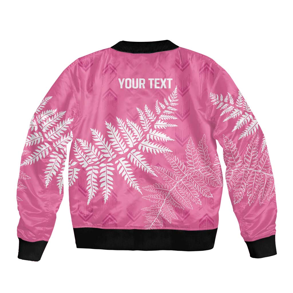 New Zealand Lawn Bowls Breast Cancer Personalized Bomber Jacket Wrap-Around Silver Fern - Polynesian Pride