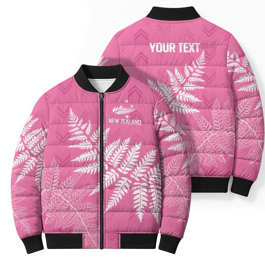 New Zealand Lawn Bowls Breast Cancer Personalized Bomber Puffer Jacket Wrap-Around Silver Fern - Polynesian Pride