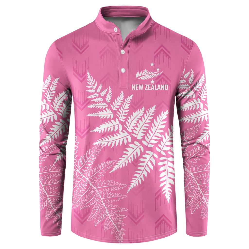 New Zealand Lawn Bowls Breast Cancer Personalized Button Sweatshirt Wrap-Around Silver Fern - Polynesian Pride