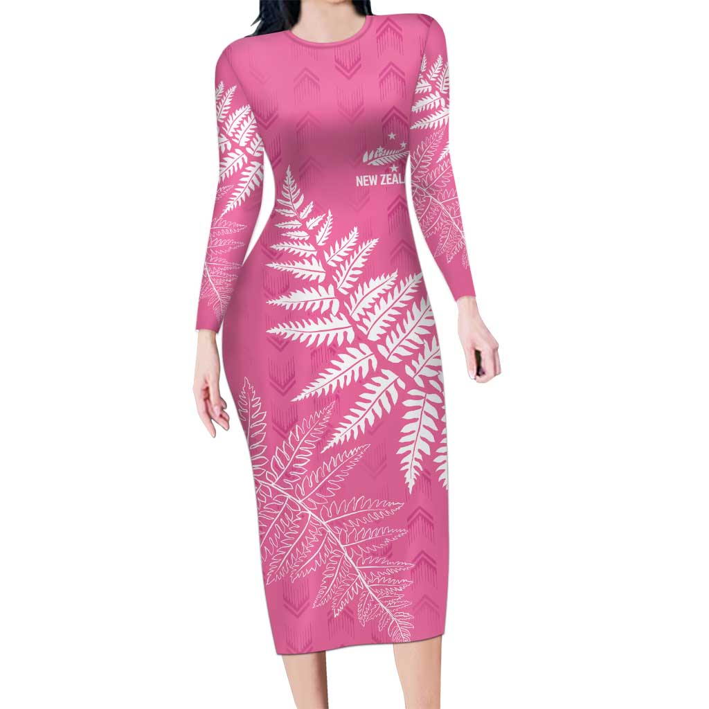 New Zealand Lawn Bowls Breast Cancer Personalized Family Matching Long Sleeve Bodycon Dress and Hawaiian Shirt Wrap-Around Silver Fern - Polynesian Pride