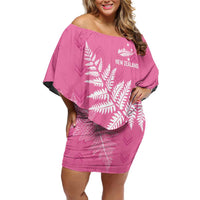 New Zealand Lawn Bowls Breast Cancer Personalized Family Matching Off Shoulder Short Dress and Hawaiian Shirt Wrap-Around Silver Fern - Polynesian Pride