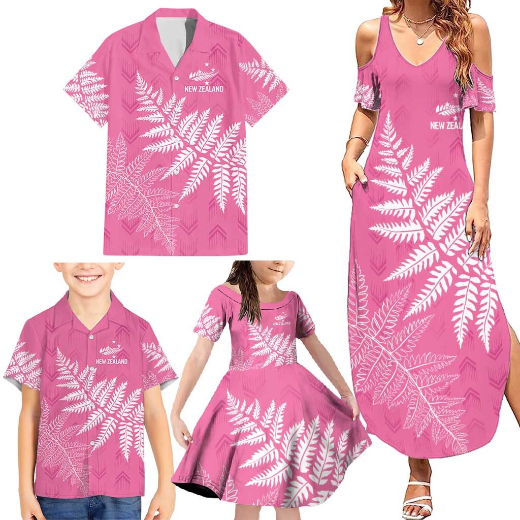 New Zealand Lawn Bowls Breast Cancer Personalized Family Matching Summer Maxi Dress and Hawaiian Shirt Wrap-Around Silver Fern - Polynesian Pride