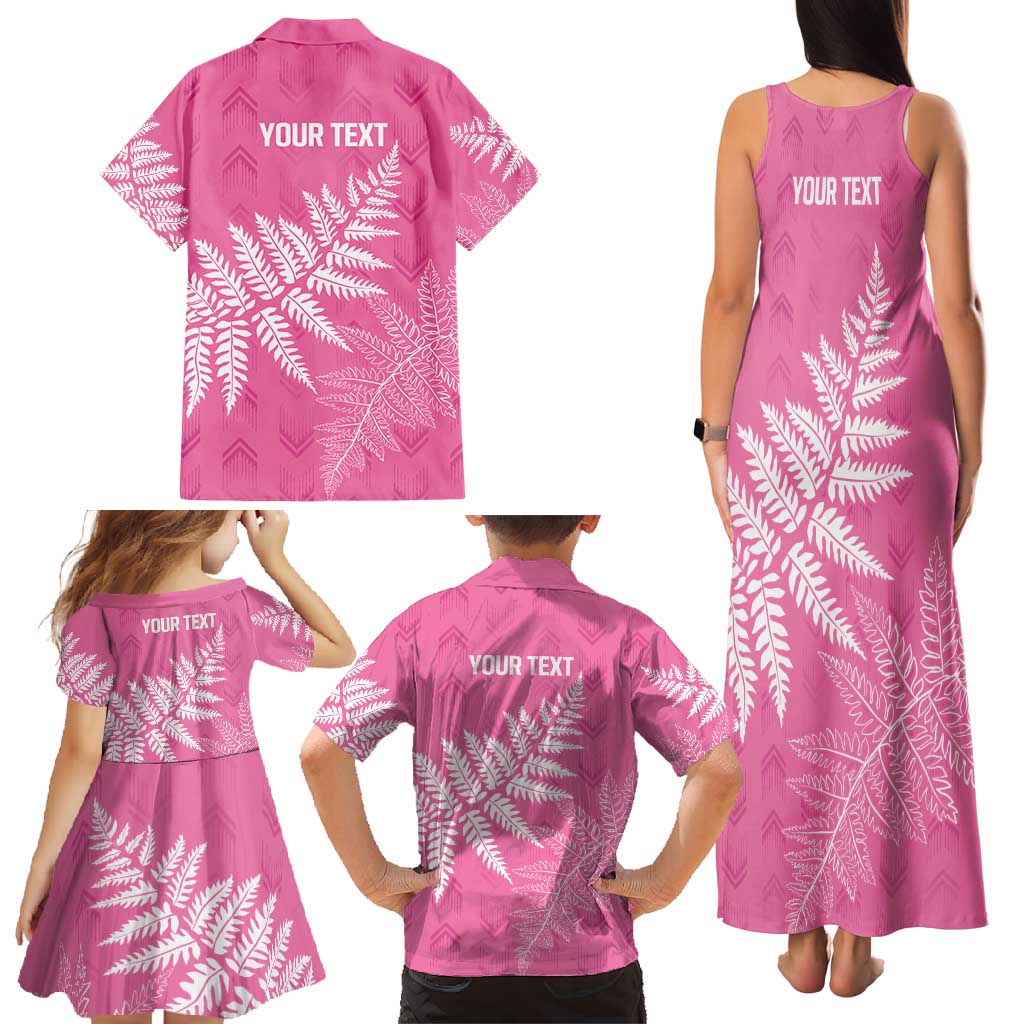 New Zealand Lawn Bowls Breast Cancer Personalized Family Matching Tank Maxi Dress and Hawaiian Shirt Wrap-Around Silver Fern - Polynesian Pride