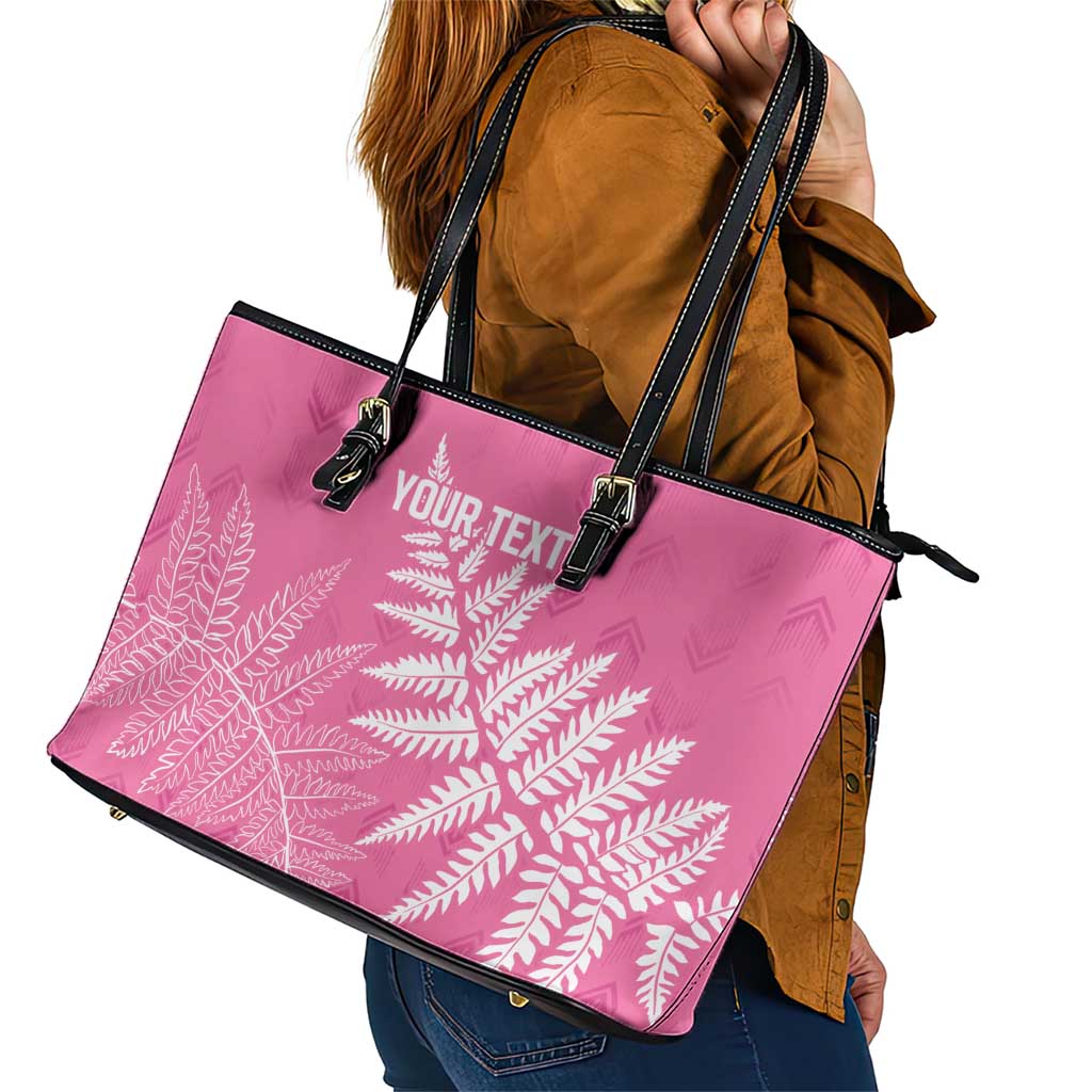 New Zealand Lawn Bowls Breast Cancer Personalized Leather Tote Bag Wrap-Around Silver Fern - Polynesian Pride