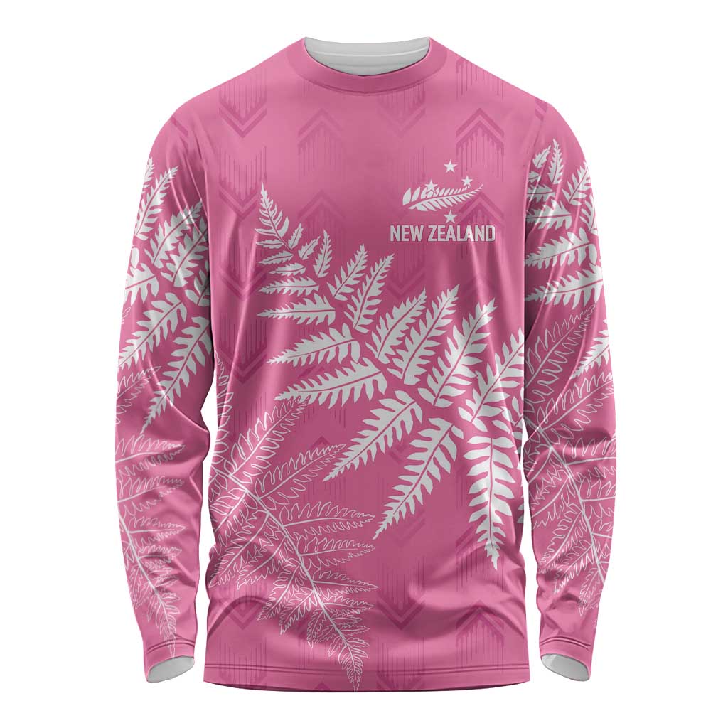 New Zealand Lawn Bowls Breast Cancer Personalized Long Sleeve Shirt Wrap-Around Silver Fern - Polynesian Pride