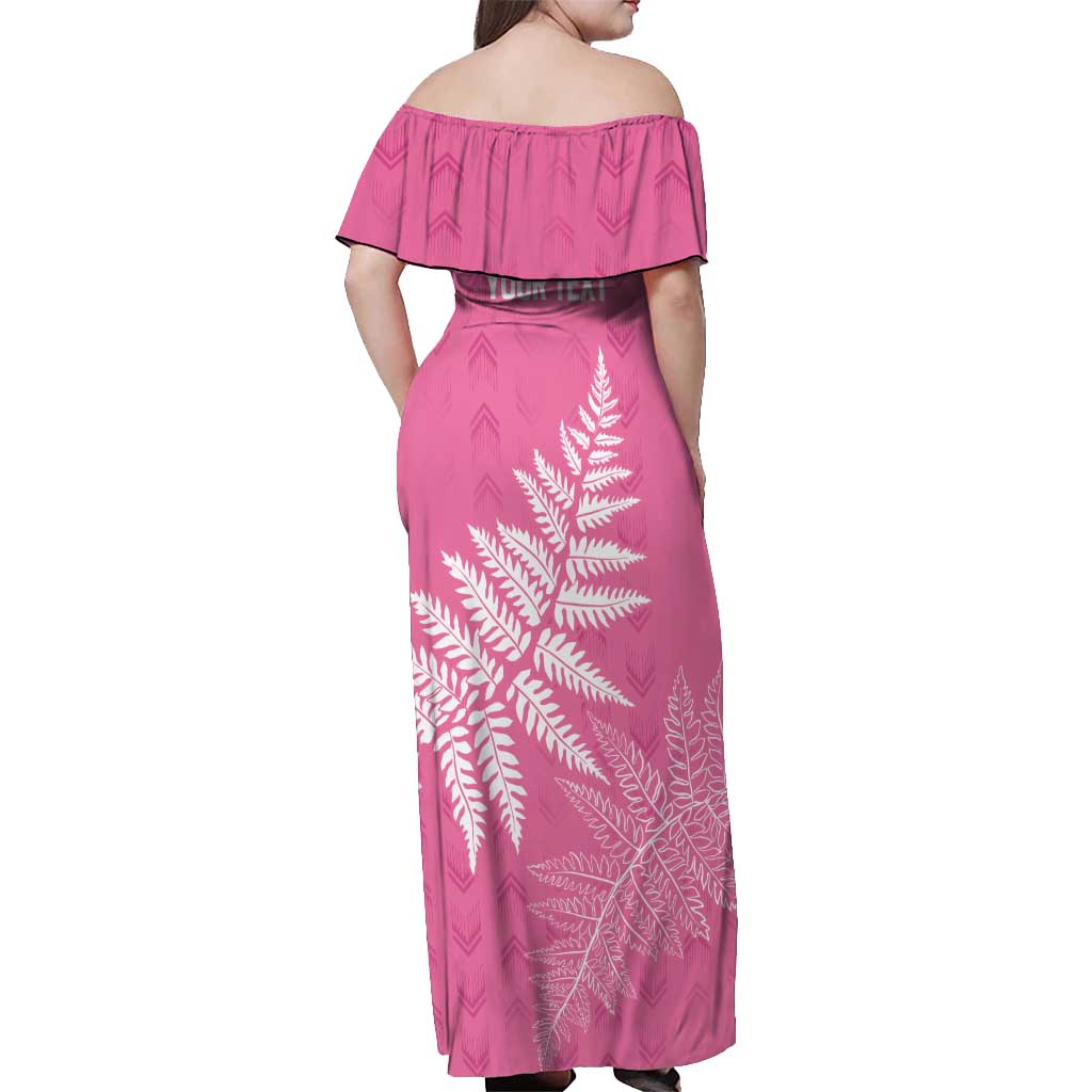 New Zealand Lawn Bowls Breast Cancer Personalized Off Shoulder Maxi Dress Wrap-Around Silver Fern - Polynesian Pride