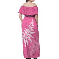 New Zealand Lawn Bowls Breast Cancer Personalized Off Shoulder Maxi Dress Wrap-Around Silver Fern - Polynesian Pride