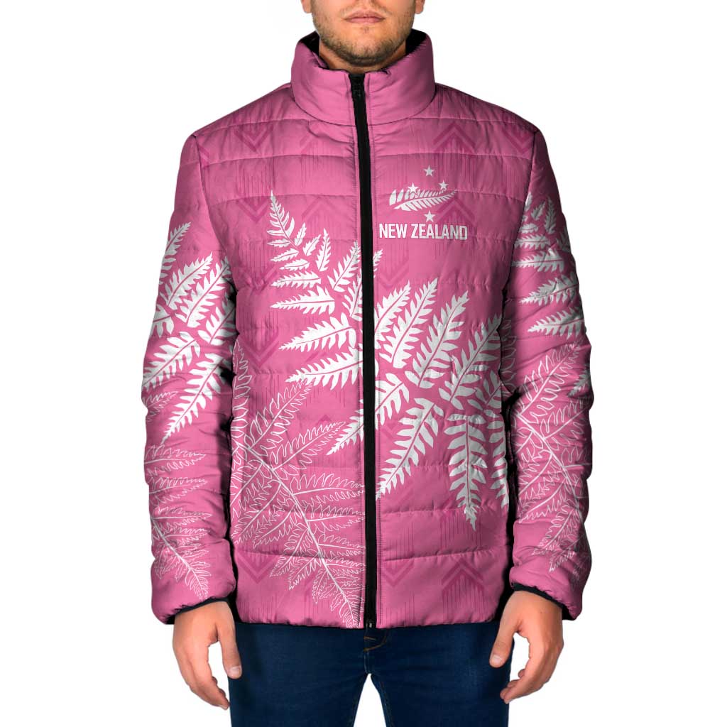 New Zealand Lawn Bowls Breast Cancer Personalized Padded Jacket Wrap-Around Silver Fern - Polynesian Pride