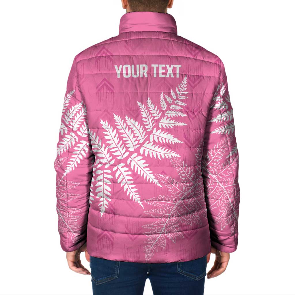 New Zealand Lawn Bowls Breast Cancer Personalized Padded Jacket Wrap-Around Silver Fern - Polynesian Pride