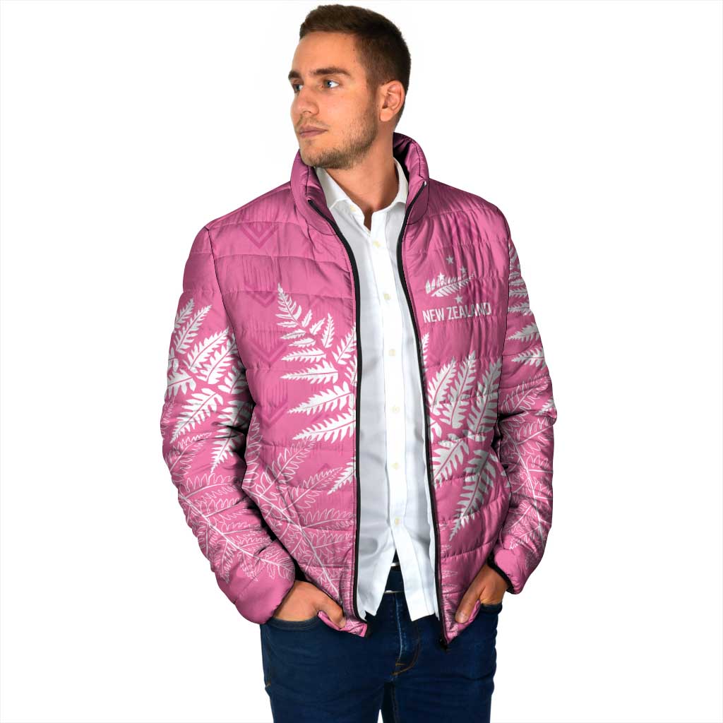 New Zealand Lawn Bowls Breast Cancer Personalized Padded Jacket Wrap-Around Silver Fern - Polynesian Pride