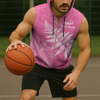 New Zealand Lawn Bowls Breast Cancer Personalized Sleeveless Zip Hoodie Wrap-Around Silver Fern - Polynesian Pride