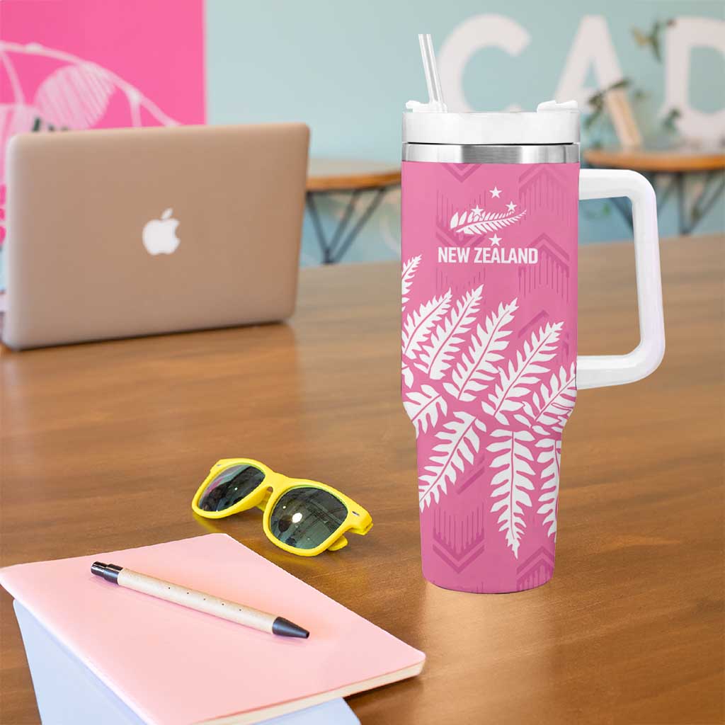 New Zealand Lawn Bowls Breast Cancer Personalized Tumbler With Handle Wrap-Around Silver Fern - Polynesian Pride