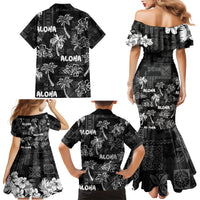 Aloha Vintage Quilt Family Matching Mermaid Dress and Hawaiian Shirt Hawaiian Seamless - Black LT7 - Polynesian Pride