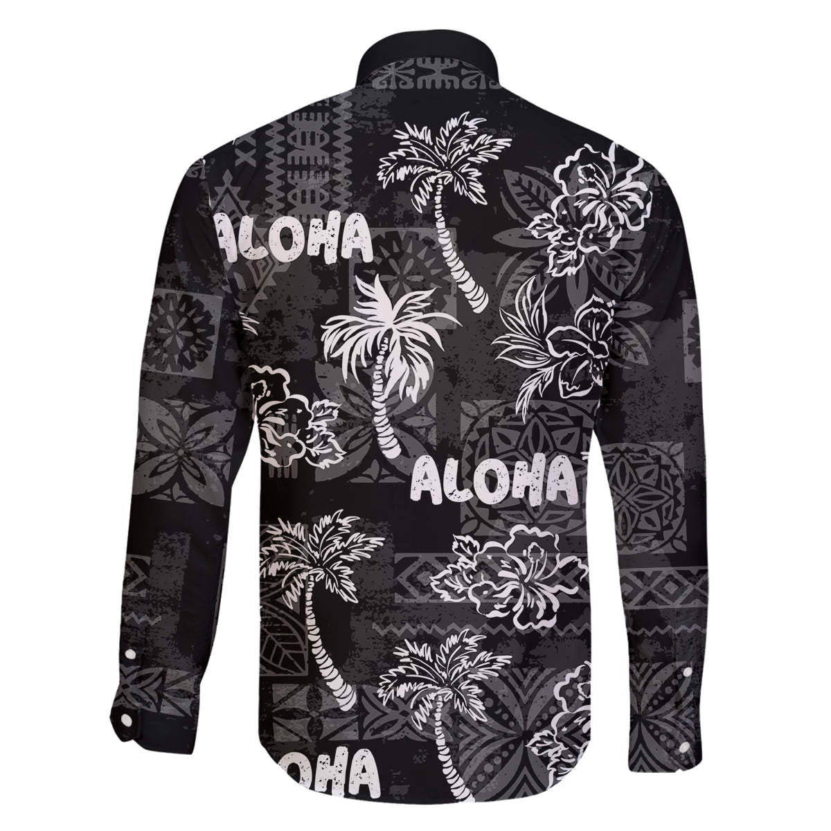 Aloha Vintage Quilt Family Matching Off Shoulder Short Dress and Hawaiian Shirt Hawaiian Seamless - Black LT7 - Polynesian Pride