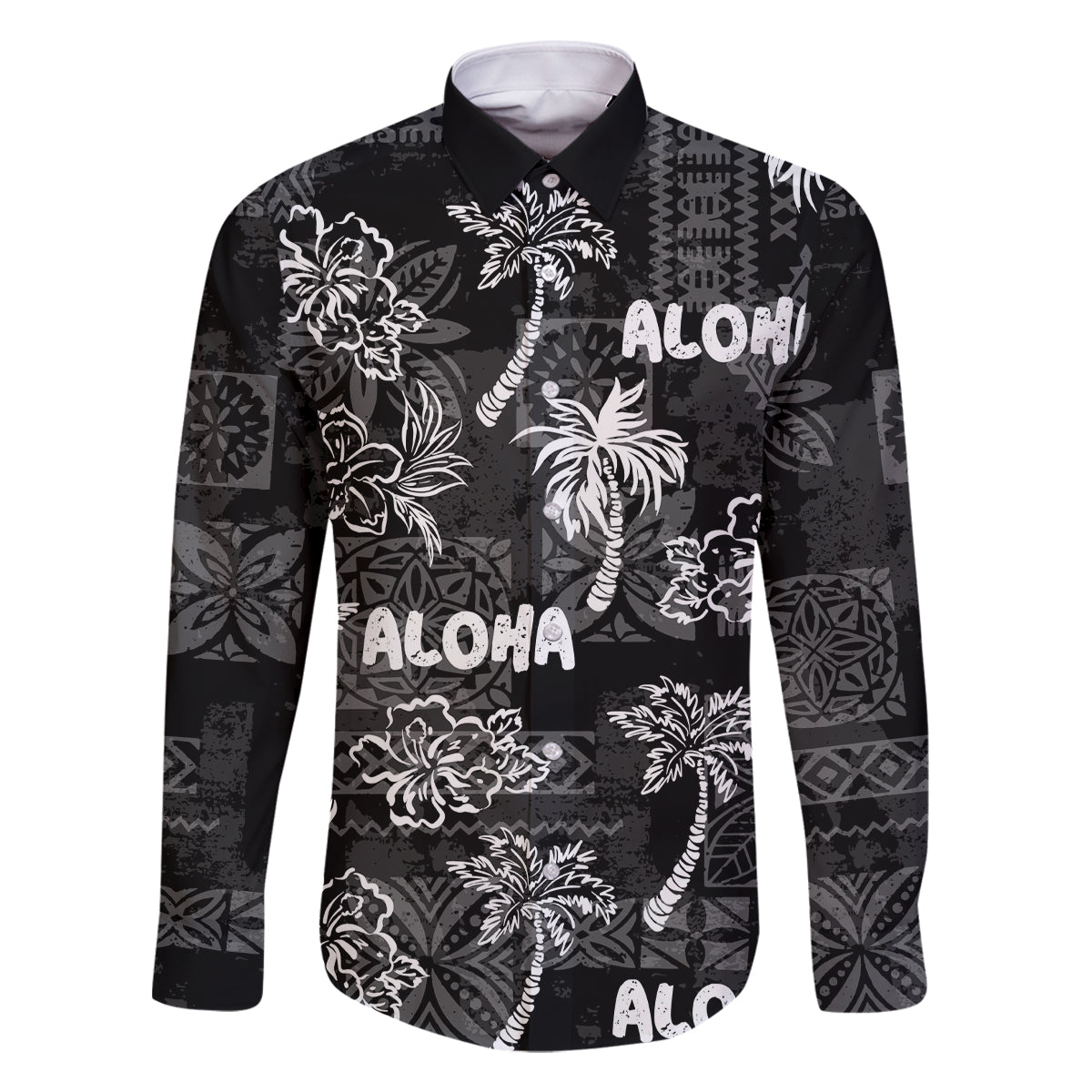 Aloha Vintage Quilt Family Matching Tank Maxi Dress and Hawaiian Shirt Hawaiian Seamless - Black LT7 Dad's Shirt - Long Sleeve Black - Polynesian Pride